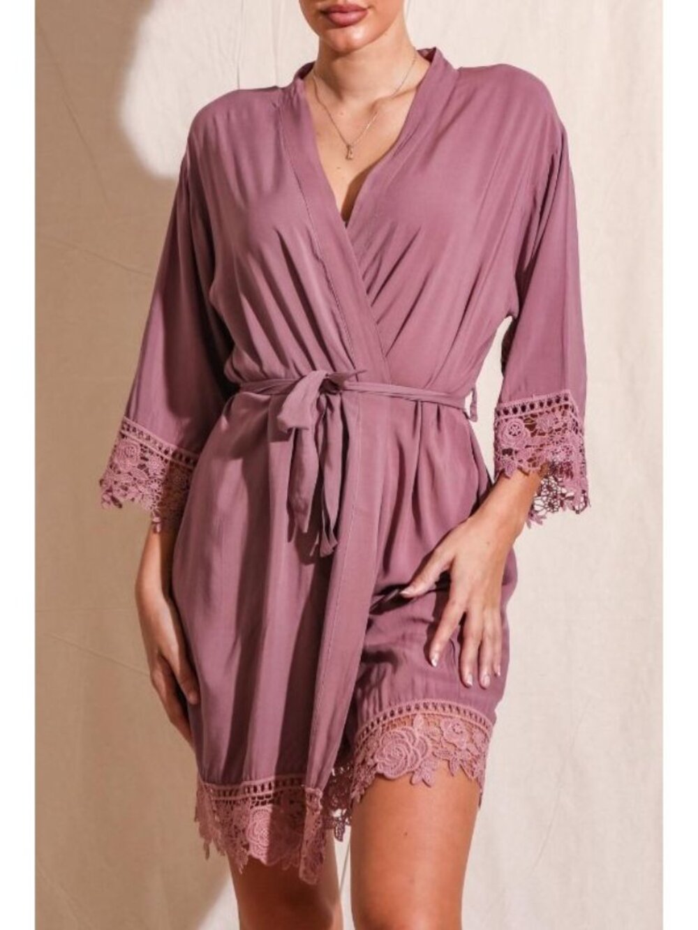 Rosa Mauve Lace Cotton Bridesmaids Robe Bridal or Boudoir Romantic & Feminine